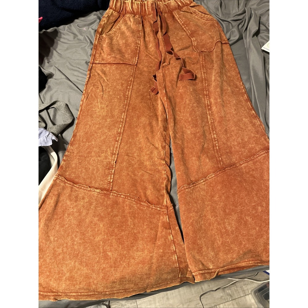 Zenana Farrah Palazzo Crop Pants Size S Orangish Rust